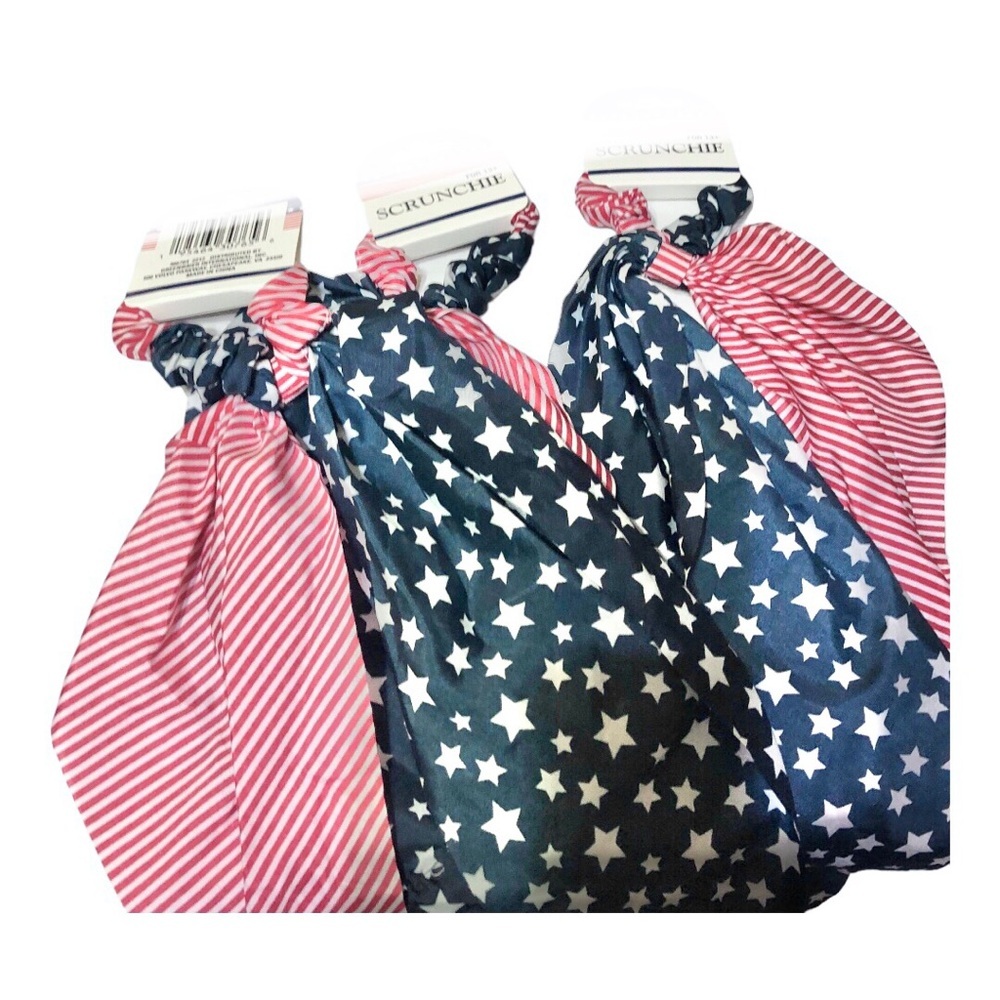 3pack patriotic American stars & strips red white & blue hair‎ scrunchies new